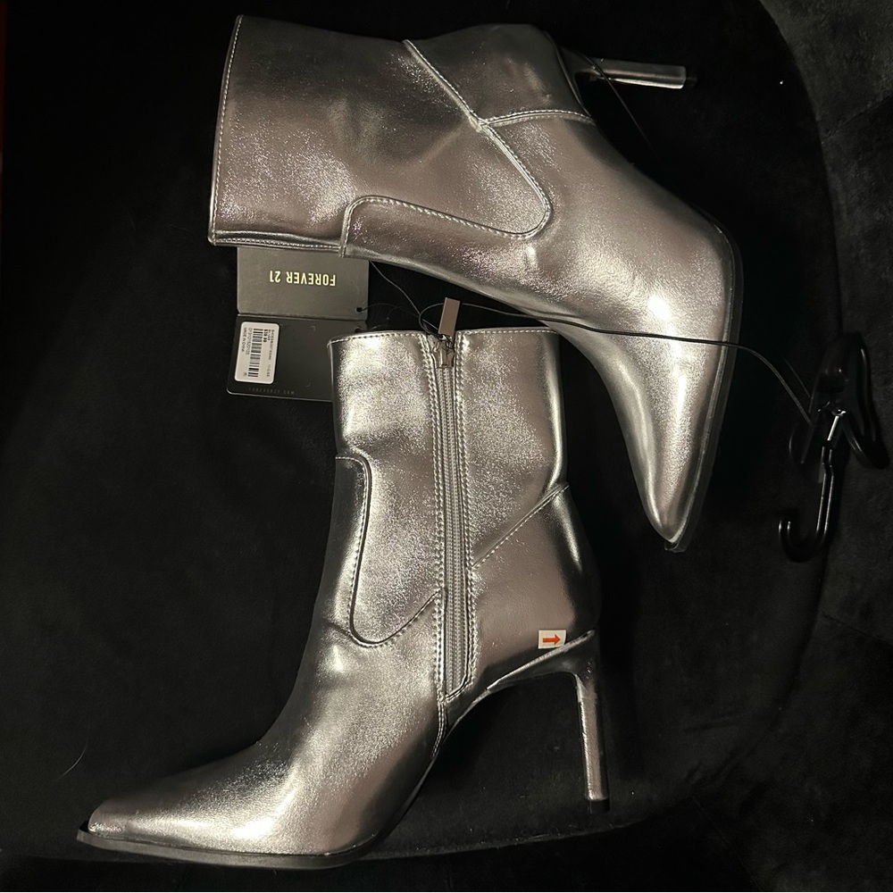 Forever 21 Metallic Silver Heeled Boots